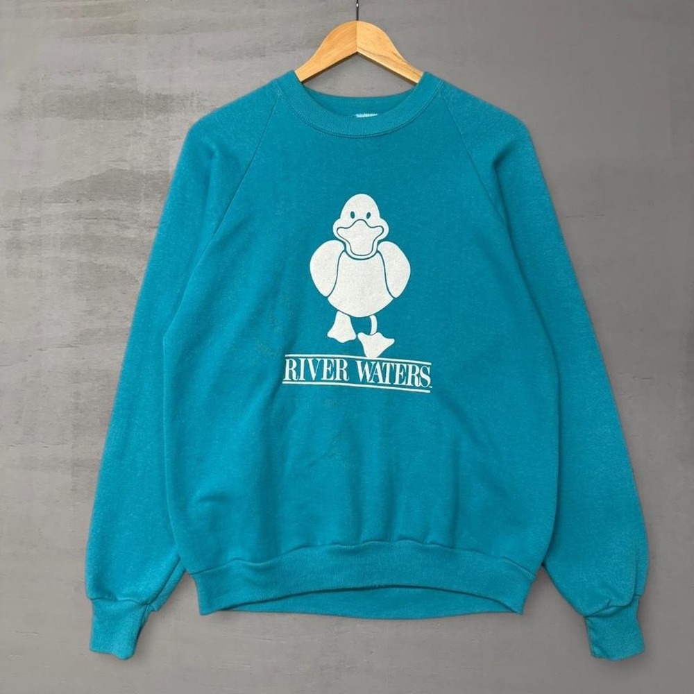 Vintage River Waters Memphis Peabody Duck Sweatshirt Teal Blue Vintage 80s Large